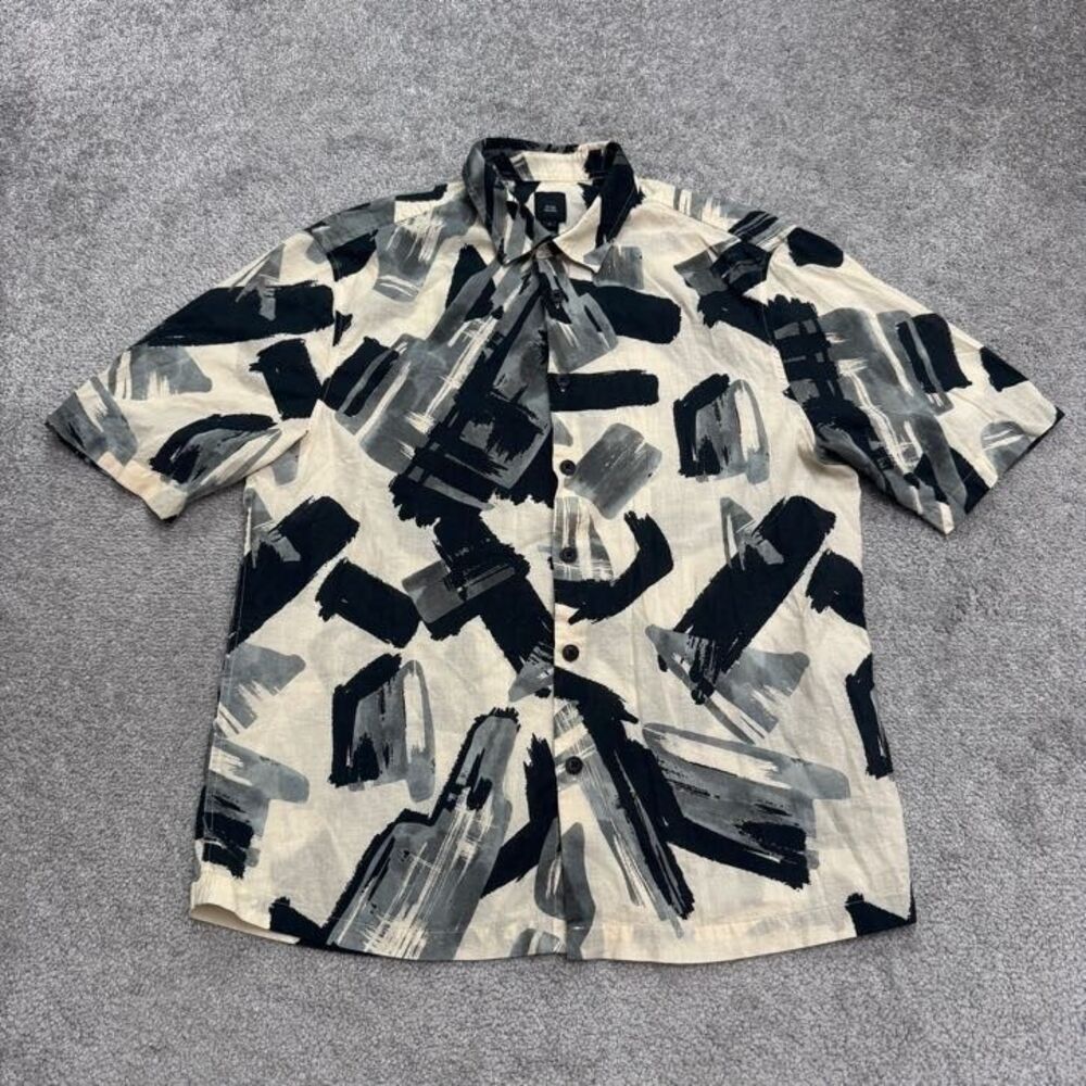 River Island Brush Strokes Abstract Print Button Down Shirt Mens Small Cotton